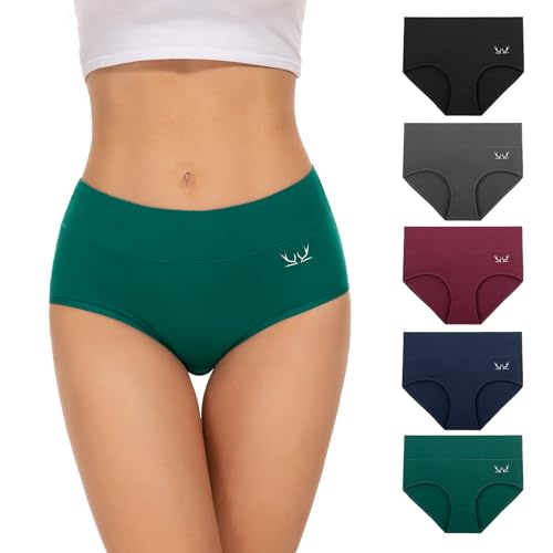 TANSTC Unterhosen Damen Unterwäsche Weich Baumwolle, 5er Pack Unterwäsche Frauen, Stretch Hohe Taille Panties Damen, Atmungsaktive Sexy Slip Damen, Hipster Damen Tochter Als Geschenk Erhältlich, XL von TANSTC