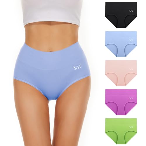 TANSTC Unterhosen Damen Unterwäsche Weich Baumwolle, 5er Pack Unterwäsche Frauen, Stretch Hohe Taille Panties Damen, Atmungsaktive Sexy Slip Damen, Hipster Damen Tochter Als Geschenk Erhältlich, XXL von TANSTC