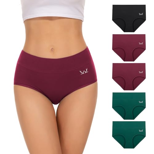 TANSTC Unterhosen Damen Unterwäsche Weich Baumwolle, 5er Pack Unterwäsche Frauen, Stretch Hohe Taille Panties Damen, Atmungsaktive Sexy Slip Damen, Hipster Damen Tochter Als Geschenk Erhältlich, XXL von TANSTC