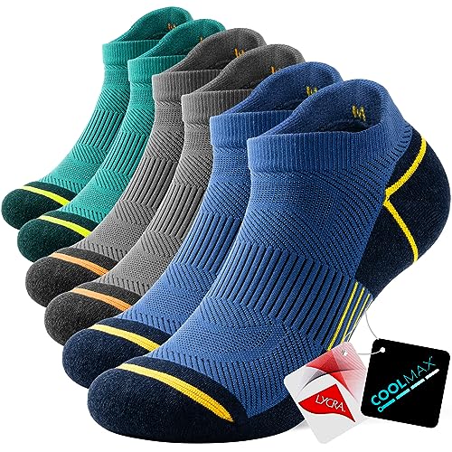 TANSTC Wandersocken Damen Herren 43-46, Baumwolle Coolmax Arbeitssocken, Rutschfest Sportsocken Tennissocken, Sneaker Socken Sommer Kurz, Füsslinge Füßlinge Sneakersocken, Grün Blau Und Grau 3 Paar von TANSTC