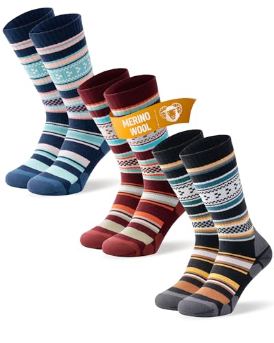 TANSTC Wollsocken Herren 39-42 Atmungsaktiv Wandersocken Arbeitssocken Damen Warme Merinowolle Socken Professionell Wintersocken Thermosocken Dicke Skisocken Herrensocken, Mehrfarbig 3 Paar M von TANSTC