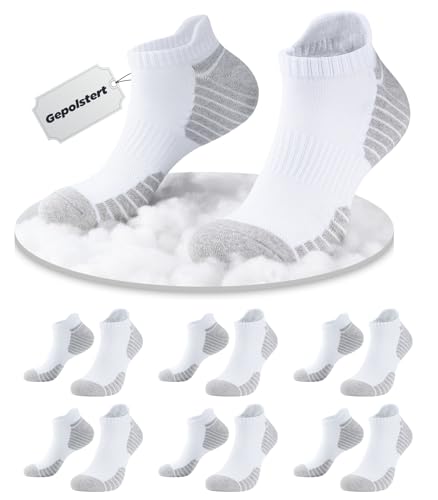 TANTSC Sneaker Socken Herren Damen 39-42 Atmungsaktiv Baumwolle Tennissocken Wandersocken Sportsocken Sommer Arbeitssocke Herrensocken Winter Laufsocken Füßlinge Füsslinge, Gepolstert, Weiß 6 Paar von TANSTC