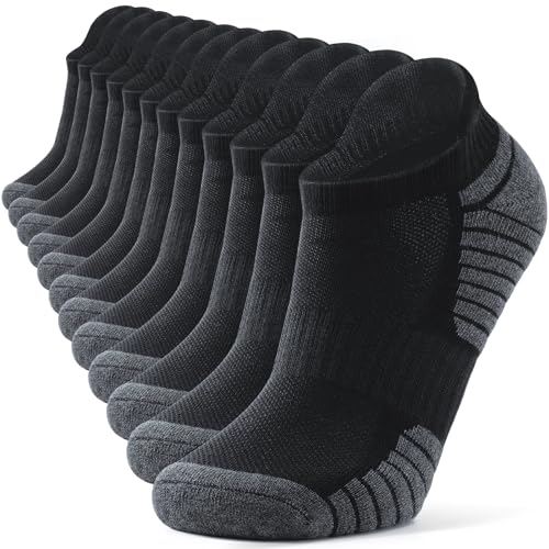 TANTSC Wandersocken Damen Herren 47-50, Bequem Langlebig Kurze Sneaker Socken, Sommer Baumwolle Sportsocken Laufsocken Herrensocken Gepolstert, Elastizität Wandersocken Arbeitssocken, Schwarz 6 Paar von TANSTC