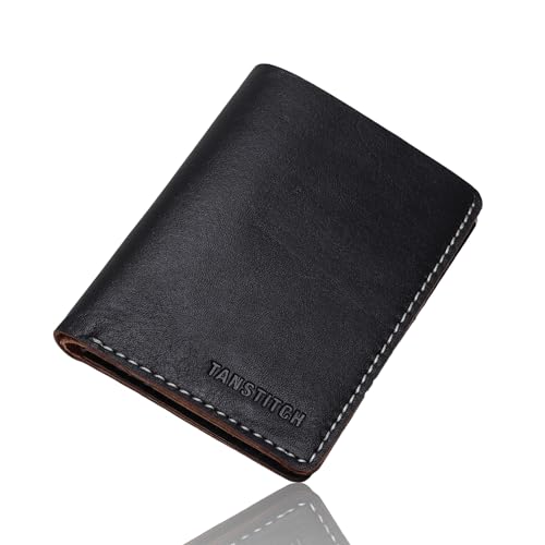 TANSTITCH Faltbare vertikale Geldbörse, genarbtes Leder, Vordertasche, schwarz, kompakte Größe, lässig, schwarz, kompakte Größe, lässig, Schwarz , Compact size, Casual von TANSTITCH