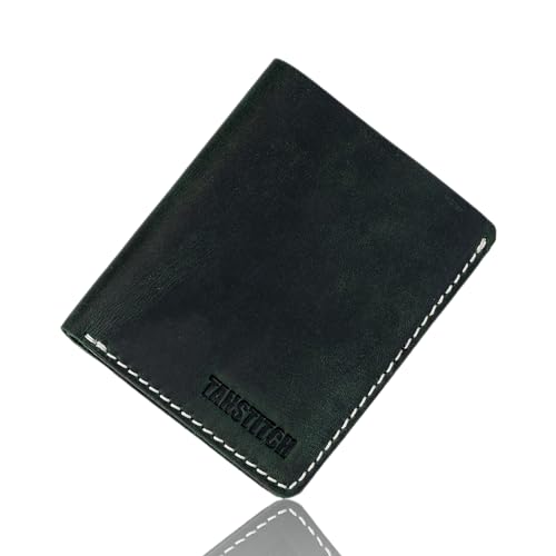 TANSTITCH Faltbare vertikale Geldbörse, genarbtes Leder, kompakte Größe, Grün, Compact size, Casual von TANSTITCH