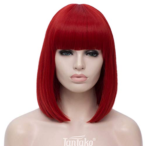 Kurze Rot Bob Perücke mit Pony, TANTAKO Damen Rote Synthetisches Haar Perücken für Täglich Party Karneval Halloween von TANTAKO