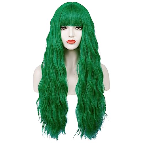 Lange Grün Perücke mit Knall, TANTAKO Grün Perücke für Damen Lockig Gewellt Grün Perücke für Halloween St Patricks Tag Karneval Cosplay Kostüm (Grün-253) von TANTAKO