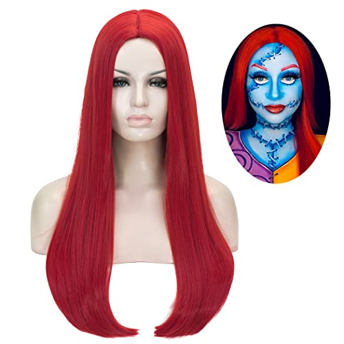 TANTAKO Lange Rot Haar Perücken Lang Gerade Synthetische Perücken für Frauen Halloween Cosplay Kostüm Perücke mit Perücke Kappe von TANTAKO