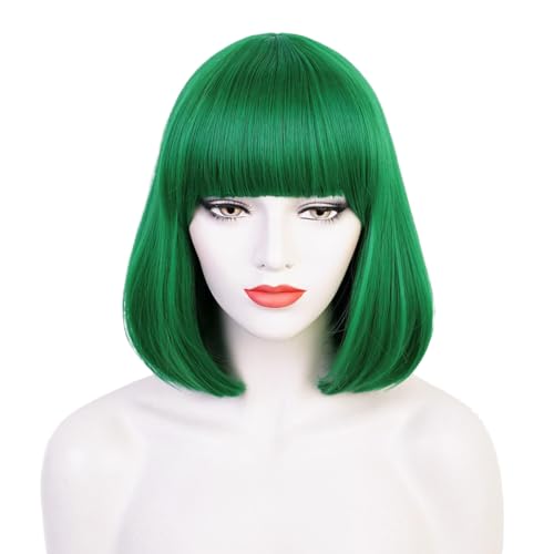 TANTAKO Kurze Grün Bob Gruen Perücke mit Pony für Damen Synthetische Perücken für St Patricks Day Halloween Canival Cosplay Kostüm von TANTAKO
