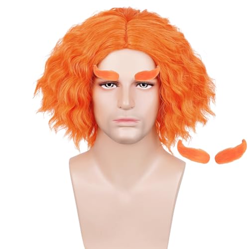 TANTAKO Kurze Orange Mad Perücke mit Augenbraue für Herren Hallloween Cosplay Kostüm Orange Haar Perücke (Orange) von TANTAKO