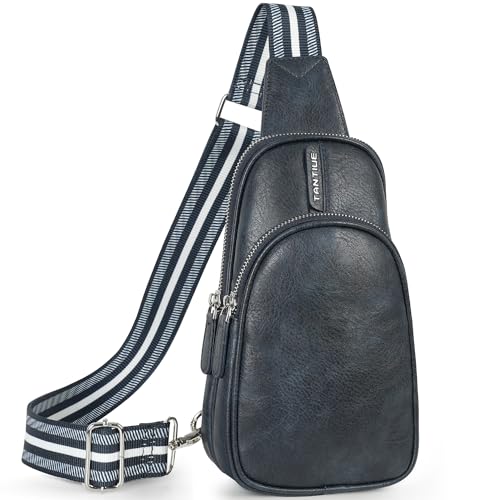 TANTIUE Kleine Schultertasche für Damen, Leder, Bauchtasche, Handytasche, Brusttaschen mit verstellbarem Gitarrengurt, 01-blau von TANTIUE