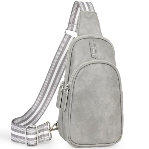 TANTIUE Kleine Schultertasche für Damen, Leder, Bauchtasche, Handytasche, Brusttaschen mit verstellbarem Gitarrengurt, 02-grau von TANTIUE