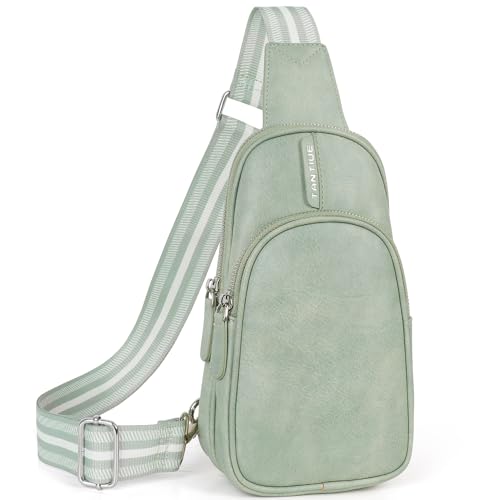 TANTIUE Kleine Schultertasche für Damen, Leder, Bauchtasche, Handytasche, Brusttaschen mit verstellbarem Gitarrengurt, 04-grün von TANTIUE