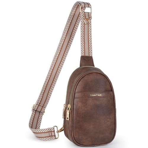 TANTIUE Kleine Schultertasche für Damen, veganes Leder, Umhängetasche, Bauchtasche, Handy-Geldbörse, Brusttasche mit verstellbarem Riemen, 03-Kaffee von TANTIUE