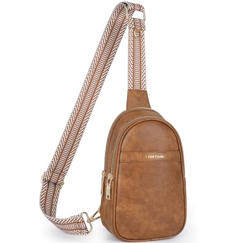 TANTIUE Kleine Schultertasche für Damen, veganes Leder, Umhängetasche, Bauchtasche, Handy-Geldbörse, Brusttasche mit verstellbarem Riemen, 04-braun von TANTIUE