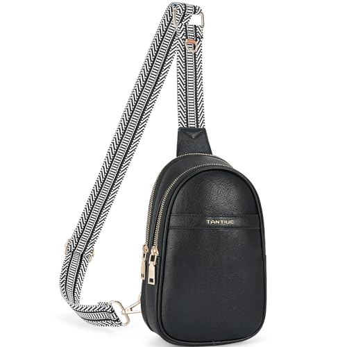 TANTIUE Kleine Schultertasche für Damen, veganes Leder, Umhängetasche, Bauchtasche, Handy-Geldbörse, Brusttasche mit verstellbarem Riemen, 05-schwarz von TANTIUE