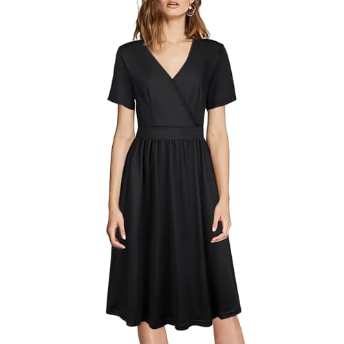 TANTOMI Cocktailkleid Sommerkleid Damen V-Ausschnitt Wickelkleid Damen, Schwarz Kleider Perfekt für Cocktailpartys, Feste und den Alltag von TANTOMI