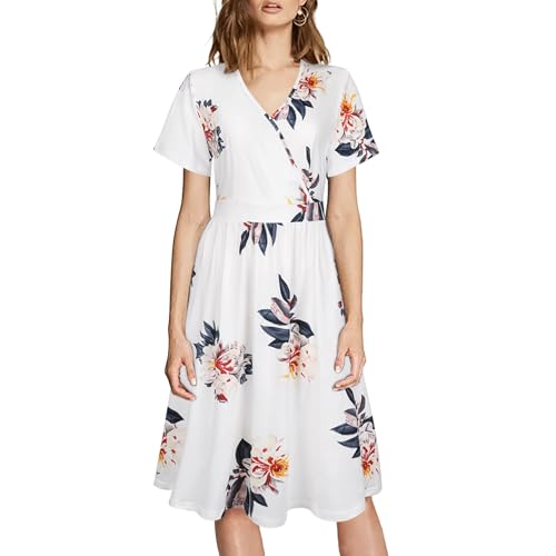TANTOMI Cocktailkleid Sommerkleid Damen V-Ausschnitt Wickelkleid Damen,Blumenmuster Kleider Perfekt für Cocktailpartys, Feste und den Alltag von TANTOMI