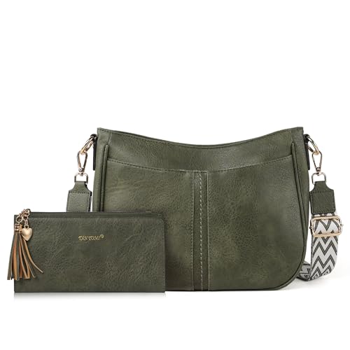 TANTOMI Crossbody-Taschen für Damen, Crossbody-Geldbörsen und Damen-Geldbörse, veganes Leder, Geldbörsen und Handtaschen für den Alltag, Dunkelgrün von TANTOMI