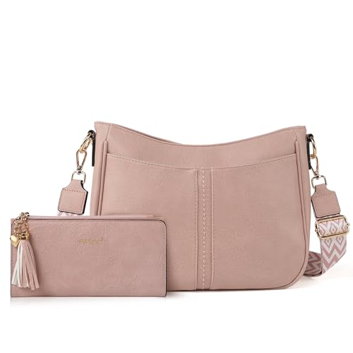 TANTOMI Crossbody-Taschen für Damen, Crossbody-Geldbörsen und Damen-Geldbörse, veganes Leder, Geldbörsen und Handtaschen für den Alltag, rosa - dusty pink von TANTOMI