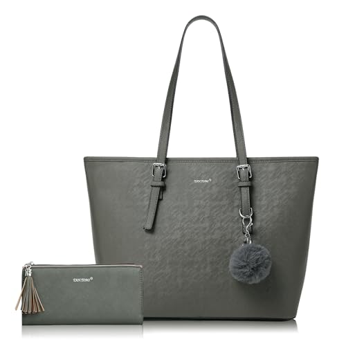 TANTOMI Handtasche Damen Set Tasche Mit Geldbörse für Büro Schule Einkauf Handtasche Damen Groß Mit Quasten Damen und Pelz Kugel Plüsch Schlüsselring von TANTOMI