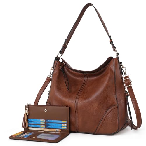 TANTOMI Hobo Bag für Damen, PU-Leder, Umhängetasche, Geldbörse, Set, Eimer, Handtaschen, Schultertasche mit 2 Riemen, Braun TANTOMI Hobo Bag für Damen, PU-Leder, Umhängetasche, Geldbörse, Set, Eimer, Handtaschen, Schultertasche mit 2 Riemen, Braun von TANTOMI