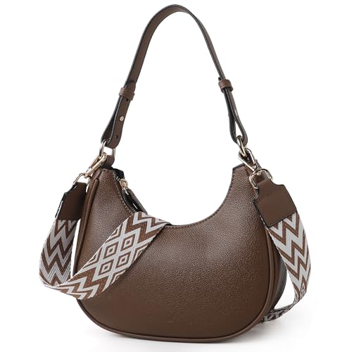TANTOMI Kleine Umhängetasche für Damen, süße Hobo-Geldbörsen und Handtaschen, Halbmond-Umhängetasche mit Gitarrengurt und Anhänger, Braun TANTOMI Kleine Umhängetasche für Damen, süße Hobo-Geldbörsen und Handtaschen, Halbmond-Umhängetasche mit Gitarrengurt und Anhänger, Braun von TANTOMI
