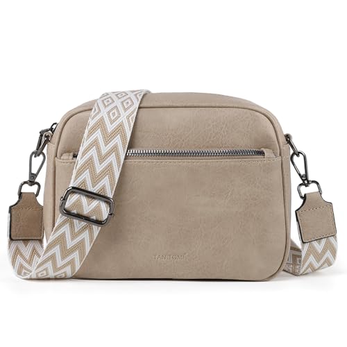 TANTOMI Umhängetasche Damen, Multifunktional mit Fach Crossbody Bag, Kleine Handtaschen Damen Handytasche Moderne Taschen mit Breitem Schultergurt, Beige von TANTOMI