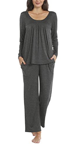 TAOHUADAO Damen Herbst Pyjama Sets, 2 Stück Lounge Nachtwäsche Damen Pjs Sets mit Taschen, 09 Mix Grey, XL von TAOHUADAO