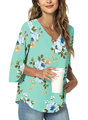 TAOHUADAO Damen Sommer Casual T-Shirt V-Ausschnitt Tunika Tops für Leggings Chiffon Bluse Shirt L, Minzgrün von TAOHUADAO