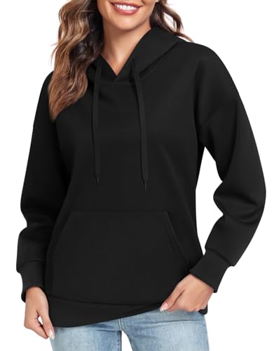 TAOHUADAO Damen Y2k Stil Oversized Hoodies Sweatshirts Langarm Pullover Herbst Kleidung mit Tasche, Schwarz , 38 von TAOHUADAO