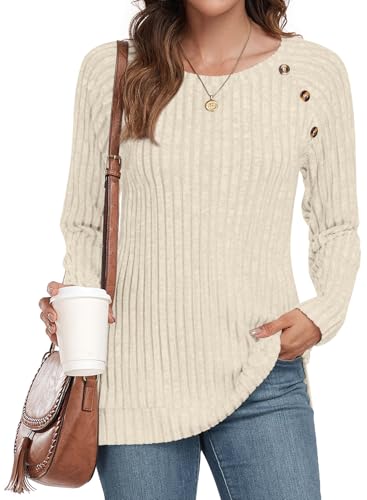 TAOHUADAO Sweatshirt Damen Rundhals Pullover Herbst Winter Langarm Tops S, Beige TAOHUADAO Sweatshirt Damen Rundhals Pullover Herbst Winter Langarm Tops S, Beige von TAOHUADAO