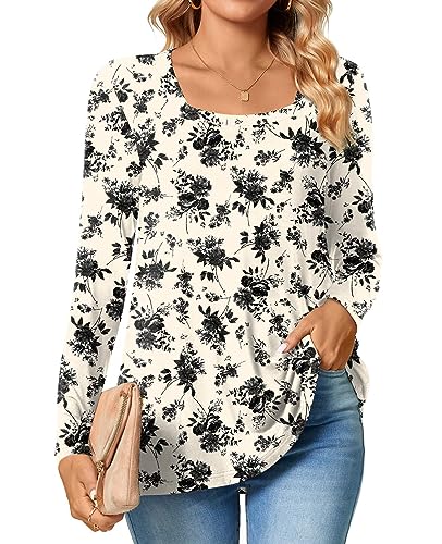 TAOHUADAO Womens 2023 Casual Langarm T-Shirts Quadratischer Ausschnitt Tunika Tops Lose Bequeme Blusen im Herbst,Kawasaki Rose,L von TAOHUADAO