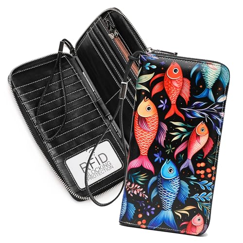 TAOSITUE RFID-blockierendes Armband, große Geldbörse für Frauen, Kreditkartenhalter, zweifach faltbar, Designer-Reißverschluss, Telefon, Lange Geldbörse von TAOSITUE