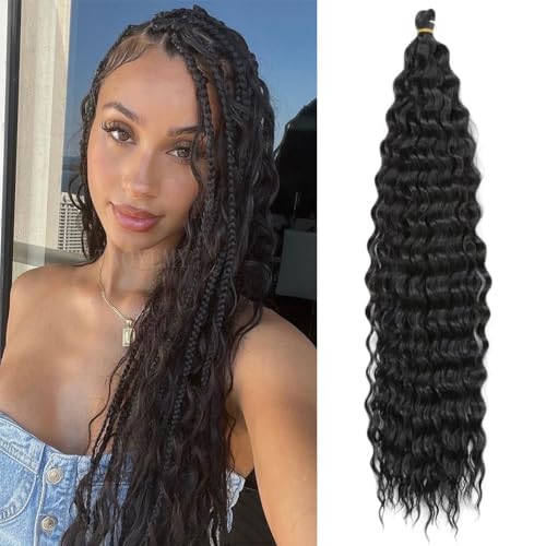 TAOYEMY Deep Wave Crochet Curly Braiding Hair 16 Inch 6 Packs Ocean Wave Crochet Hair Extensions Synthetic Curly Crochet Hair For Women (1B, 16 inch-6 PC) von TAOYEMY