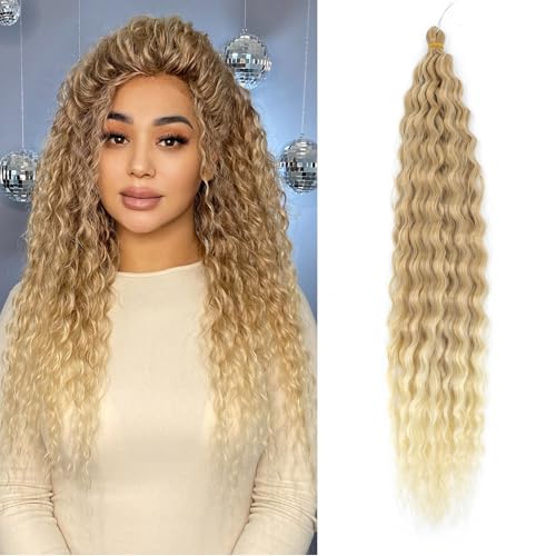 TAOYEMY Deep Twist Häkelhaar 16 Zoll 3 Packungen Ocean Wave Lockig Flechten Haar Extensions Synthetisches Lockiges Häkelhaar Für Schwarze Frauen (T27/613, 16 inch-3 PC) von TAOYEMY