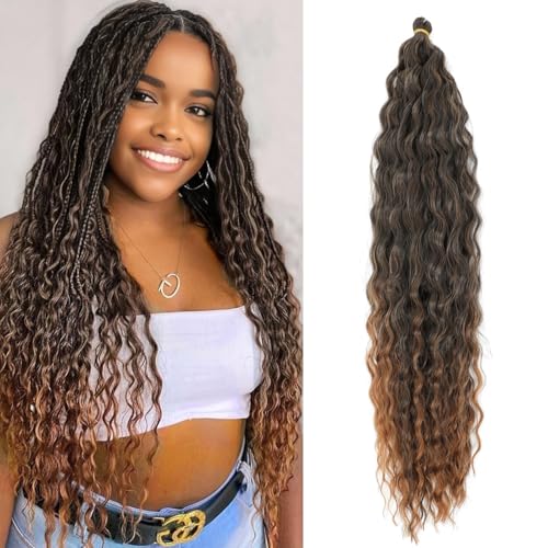 TAOYEMY Deep Twist Häkelhaar 22 Zoll 3 Packungen Ocean Wave Lockig Flechten Haar Extensions Synthetisches Lockiges Häkelhaar Für Schwarze Frauen (T30#, 22 inch-3 PC) von TAOYEMY