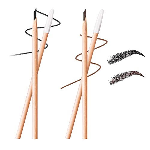 2pcs Waterproof Wooden Eyebrow Pencil,Professionelle Augenbrauenstifte mit Original Holz, natürlich und schweißfest Langlebig Einfach zu tragen (Schwarz+Braun) von TAOZHIYAO