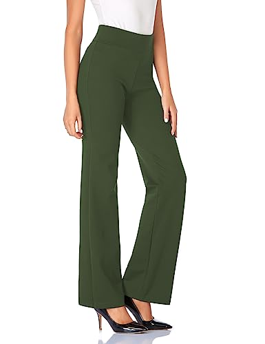 Tapata Damen 71cm/76cm/81cm/86cm Bootcut Stretch-Hose Hoher Bund Frauen Bürohosen Arbeitshose Bauchkontrolle Lange Elegante Schlaghose Freizeithose Yogahose 76cm Olive S von Tapata