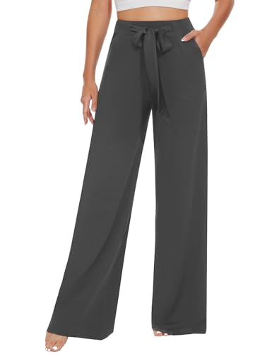 Tapata Damen Hose weites Bein Elegant mit Taschen hohe Taille maßgeschneiderte Yoga Hose, Tall/Lang/Regulär/Petite für Alltag Elegante Hose Grau, L von Tapata