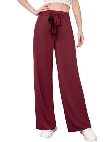 Tapata Damen Hose weites Bein Elegant mit Taschen hohe Taille maßgeschneiderte Yoga Hose, Tall/Lang/Regulär/Petite für Alltag Elegante Hose Rot, M von Tapata