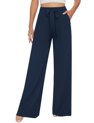 Tapata Damen Hose weites Bein Elegant mit Taschen hohe Taille maßgeschneiderte Yoga Hose, Tall/Lang/Regulär/Petite für Alltag Elegante Hose Blau, XXL von Tapata