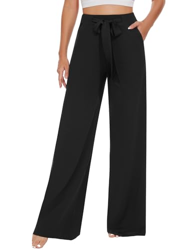 Tapata Damen Hose weites Bein Elegant mit Taschen hohe Taille maßgeschneiderte Yoga Hose, Tall/Lang/Regulär/Petite für Alltag Elegante Hose Schwarz, L von Tapata