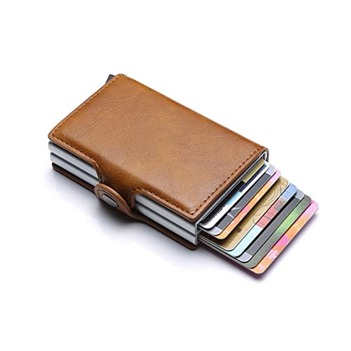 TAPIVA Visitenkartenhalter Kartenhalter Herren Kreditkartenetui Mini-Geldbörse Herren RFID-Kartenbox Doppelte Aluminiumbox Bankkartenhalter Geldbörse Kartenhalter Etui (Farbe: Braun) von TAPIVA