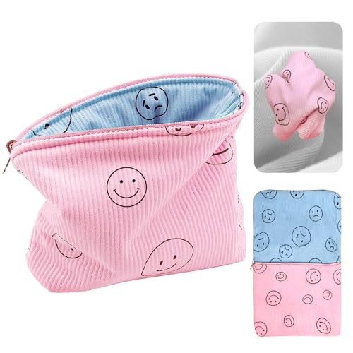 Make-up-Tasche mit Smiley-Gesicht, weicher Cord-Kosmetiktasche, adrette, niedliche Münzgeldbörse, Reise-Kulturbeutel, Make-up-Tasche für Frauen, ästhetische Smiley-Punkte, Mehrzweck-Tragetasche, Pink, von TAPMEI