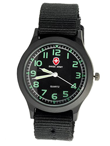 TAPORT® Unisex Uhr Analog Quarzwerk mit Stoff Armband Military Swiss Army Tactical Schwarz von TAPORT