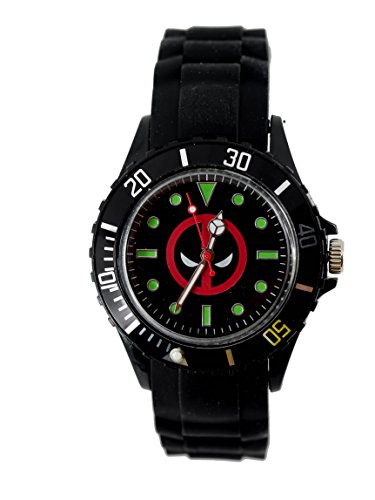 TAPORT® Unisex Uhr Analog Quarzwerk mit Silikon Armband Marvel Superhero Deadpool Schwarz Rund von TAPORT