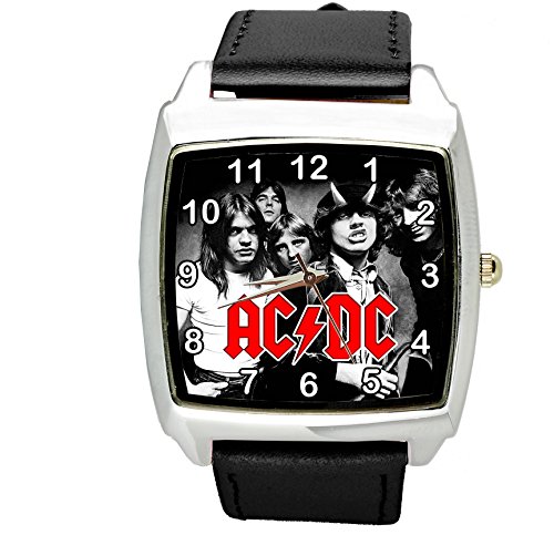 TAPORT® Herren Uhr Analog Quarzwerk mit Leder Armband ACDC Schwarz Quadrat von TAPORT