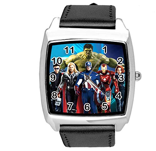 TAPORT® Unisex Uhr Analog Quarzwerk mit Leder Armband Marvel Universe Schwarz Quadrat von TAPORT