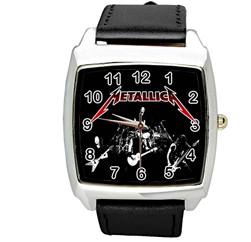 TAPORT® Herren Uhr Analog Quarzwerk mit Leder Armband Metallica Schwarz Quadrat von TAPORT